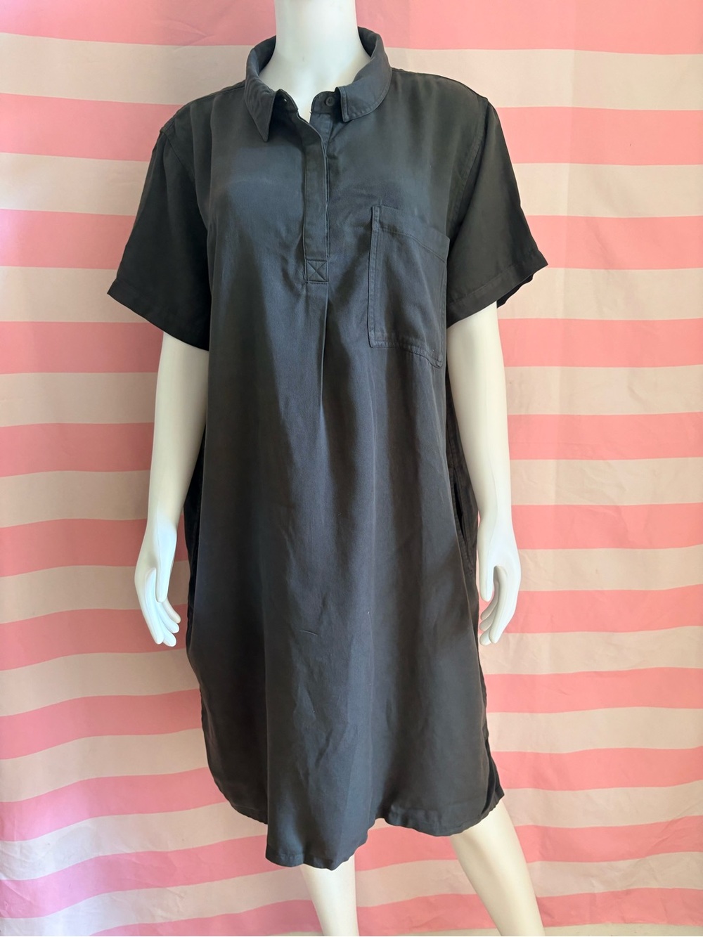 Gap Womens Tencel Shirt Dress Short Sleeve Button Front Black XXL NWT